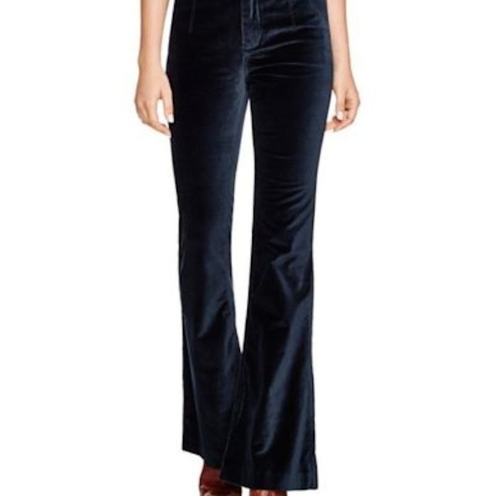 Free People Oxanna Jewel Royal Blue Stretch Velvet Flared Pants Size 26 NWT